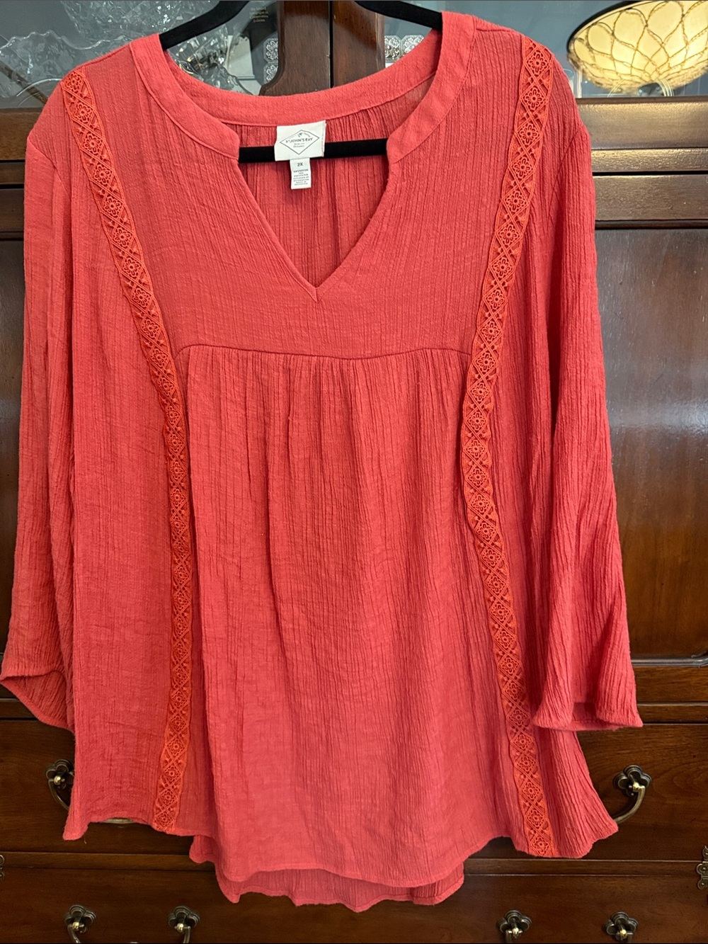 St. John's Bay Coral V-Neck Crochet-Trim Tunic